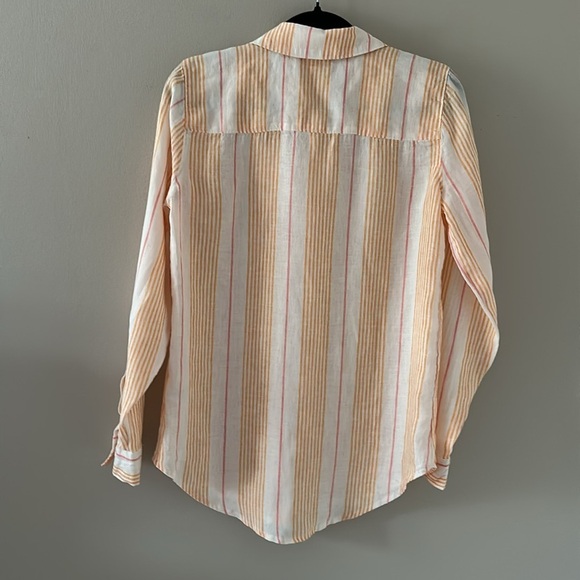 Spartina 449 Womens Striped Long Sleeve Linen Button Down Top Size XS Coastal - Picture 2 of 6